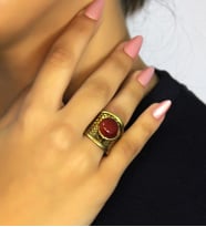 Doğal Taşlı Akik Doğal Taşlı Hasır Model Ayarlanabilir Kadın Doğal Taşlı Yüzük euy28ak (Kırmızı)