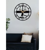 Gowpenart Adalet Terazisi - Avukat Metal Siyah Duvar Saati - Ev / Ofis Saati - Hediye Saat - 50 x 50 Cm