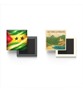 Buzdolap Magnetleri - Sao Tome ve Principe Bayrağı ve Paper Cut Tema - 2'li Set Magneti