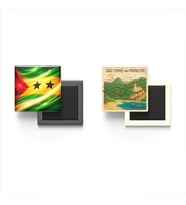 Buzdolap Magnetleri - Sao Tome ve Principe Bayrağı ve Paper Cut Tema - 2'li Set Magneti