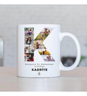 Kişiye Özel Arkadaşa Hediye Fotoğraflı Harf Kupa Bardak