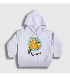Presmono Unisex Çocuk Beyaz Vintage Vespa Motorsiklet Scooter Kapüşonlu Sweatshirt 444867tt