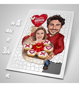 Kişiye Özel 240 Parça Pastadan Çıkan Aşk Karikatürlü Puzzle
