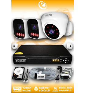 Elitcam 3 Kameralı Zebra 1 İç Kamera Set 320 GB 5 MP Full HD Gece Görüşlü Güvenlik Kamerası Sistemi