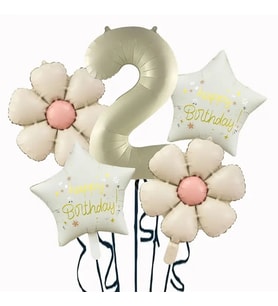 Krem Yıldız 2 Yaş Happy Birthday Yıldız Rakam Folyo Balon Set