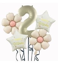 Krem Yıldız 2 Yaş Happy Birthday Yıldız Rakam Folyo Balon Set