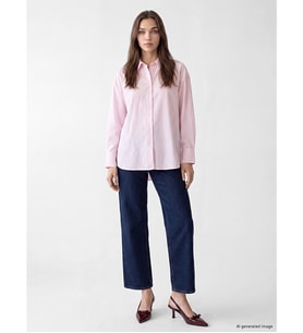 LCW Modest Pembe Çizgili Oxford Kadın Gömlek