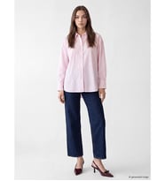 LCW Modest Pembe Çizgili Oxford Kadın Gömlek
