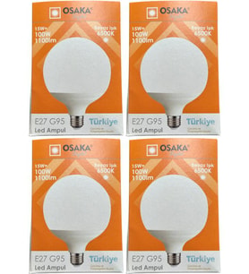 Osaka 15W (100W) 6500K (Beyaz Işık) E27 Duylu G95 Led Glop Ampul (4 Adet)