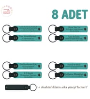 Fotoğraf Sergisinde Hatıra, 8'li Set, İsme Yazılan Deri Hediyelik Anahtarlık, Koyu Turkuaz & Laci
