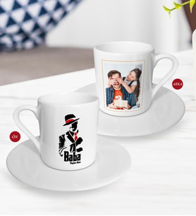 BK Gift Kişiye Özel Babalar Günü Hediyesi Fotoğraflı Türk Kahvesi Fincanı-19 (Beyaz)