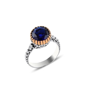 Söğütlü Silver Gümüş safir taşlı otantik tektaş yüzük