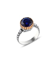 Söğütlü Silver Gümüş safir taşlı otantik tektaş yüzük