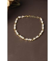 Tektaş Su Yolu Bileklik Baget Dikdörtgen Beyaz Silver Zirkon Taşlı 925 Ayar Zincir Bileklik (Gold)