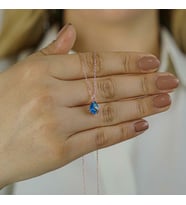 Damla Tasarımlı Mavi Zirkon Taşlı 925 Ayar Gümüş Kadın Kolye Rose