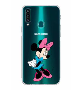 Samsung Galaxy A20s  Kamera Korumalı  Kapak Minnie Mouse Tasarımlı  Şeffaf Kılıf