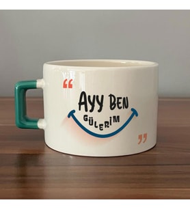 Ayy Benim Gülerim Baskılı Yeşil Kulplu C Fincan