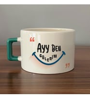 Ayy Benim Gülerim Baskılı Yeşil Kulplu C Fincan