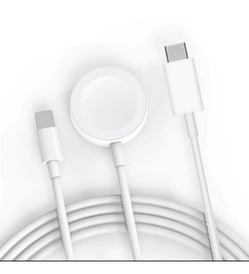 Apple Ailesi İçin Saat Telefon Tablet Hızlı Şarj Kablosu (1.2Metre+Wireless Şarj+Type-C, Lightning) (Beyaz)