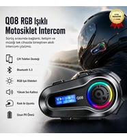 Q08 5.3 İki Telefon Uyumlu Yeni Nesil RGB Işıklı Intercom Motosiklet Kask Kulaklık Motorsiklet Intercom