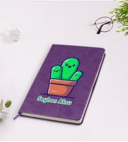 BK Gift Kişiye Özel Kaktüs Tasarımlı Mor Termo Deri Defter Model 3