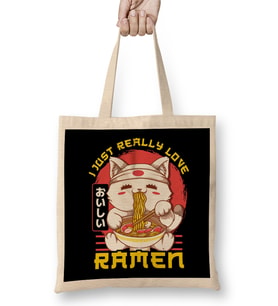 Cute & Funny I Just Really Love Ramen Anime Cat Bez Çanta Uzun Saplı