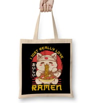 Cute & Funny I Just Really Love Ramen Anime Cat Bez Çanta Uzun Saplı