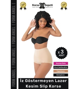 #Korse İz Yapmayan 2 Beden Küçülten Kaymaz Toparlayıcı Lazer Kesim Slip Korse - 3 Adet