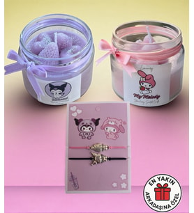 Kuromi & My Melody Arkadaşlık Seti – Kuromi & My Melody Mum + Kuromi & My Melody Bileklik