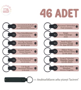 Sınıf Öğretmeninden Hediye 46'lı Set Kişiselleştirilebilir Deri Anahtarlık, Pudra & Lacivert