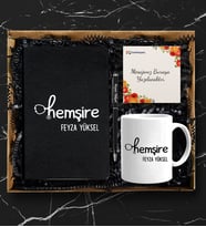 Kişiye Özel Hemşire Tasarımlı Siyah Defter Kalem & Kupa Hediye Seti