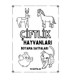 Çiftlik Hayvanları, Büyük Boy, Kolay Boyama Sayfaları, A4 Boyut, TAM 10 SAYFA.
