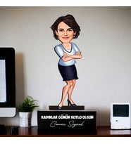 Kişiye Özel Kendine Güvenen Kadın Karikatürlü Biblo