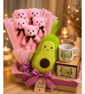 En Yakın Arkadaşa Peluş Ayıcık Best Friends Kupa ve Avokado Peluş