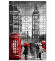 Cakapuzzle Siyah Beyaz Londra'da Kırmızı Detaylar Puzzle Yapboz MDF (Ahşap) (120 Parça)
