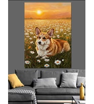 Sevimli Corgi Köpek Hayvan Dekoratif Kanvas - Mdf Ahşap Tablo