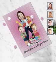 Kişiye Özel Anneler Günü Anne ve Çocukları Karikatürlü A4 99 Parça Puzzle Model-1