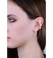 Gümüş rose zirkon taşlı özel tasarım lotus zincirli kıkırdak küpe