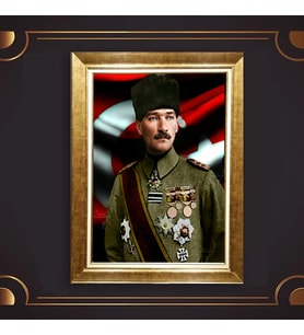 Altın Varaklı Çerçeveli Paspartulu Atatürk Tablo DC0805 (Gold)