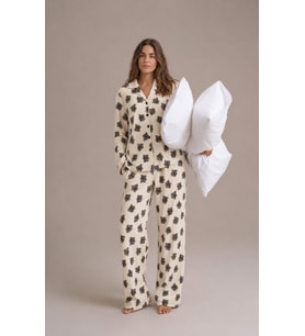 Kadın 8240 Kaskorse Uzun Kol Düğmeli Pijama Takımı