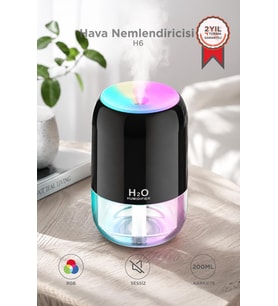 Torima Hava Nemlendirici Buhar Makinesi Ve Aroma Difüzörü 200ml Ultrasonik Renkli H6 Siyah