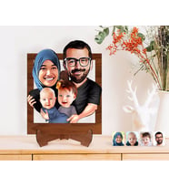 BK Gift Kişiye Özel Tesettürlü Aile Karikatürlü Ahşap Standlı 3D Biblo-4 (Beyaz)