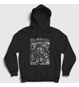 Presmono Unisex Siyah Poster Oasis Kapüşonlu Sweatshirt 100487tt