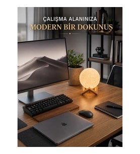 Mey İthalat® Gerçekçi Ay Dokulu Dekoratif Gece Lambası USB Şarjlı Ay Işığı