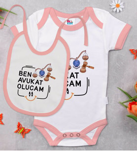 BK Kids Avukat Olucam Tasarımlı Pembe Bebek Body Zıbın ve Mama Önlüğü Hediye Seti-1