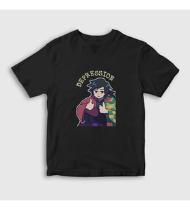 Presmono Unisex Çocuk Siyah Depression Giyu Tomioka Anime Demon Slayer Kimetsu No Yaiba T-Shirt 298241tt