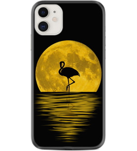 Apple iPhone 11 12 13 Mini Kılıf Desemli Silikon Ay ve Flamingo 1775