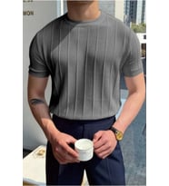 Erkek Slim Dar Bisiklet Yaka Düz Triko T-Shirt