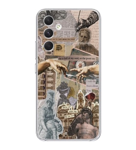 Samsung Galaxy S24 FE Uyumlu Aesthetic Sanatsal Kolaj Tasarımlı Şeffaf Telefon Kılıfı