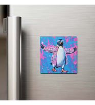 Penguin - Penguen - Güneş Gözlüklü Style - Buzdolap Magneti - 9x9 Cm